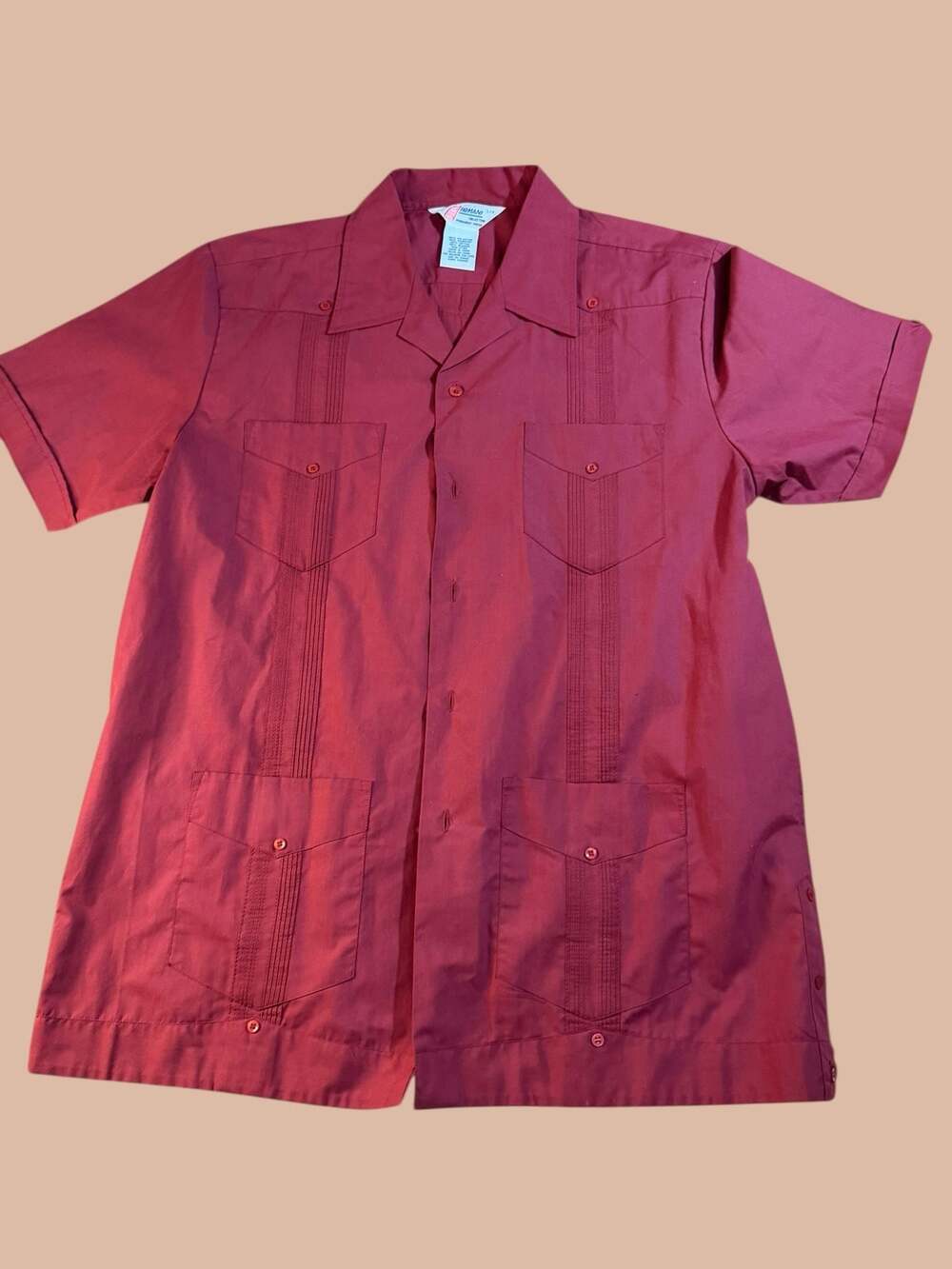 Vintage Romani Collection Men's Red Guayabera Cuban Wedding Shirt Size L